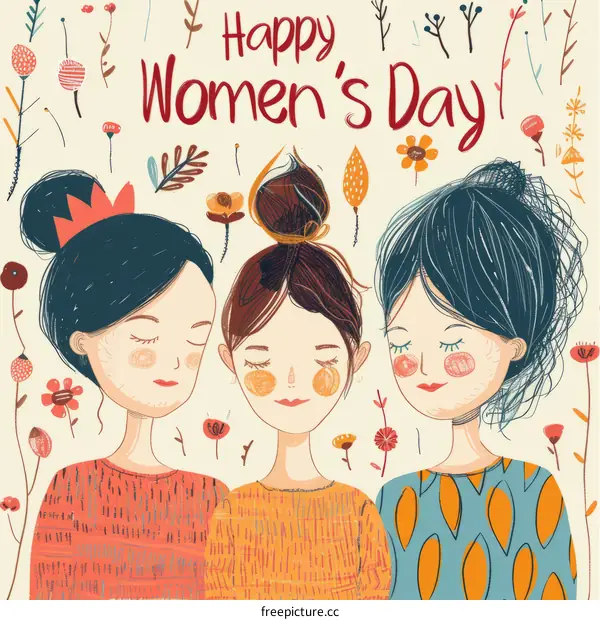 Three women of different ethnicities celebrate Women's Day