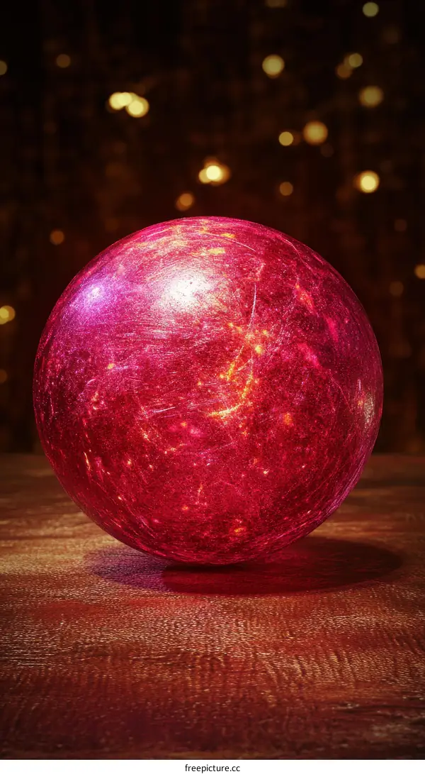 Vibrant Pink Orb on a Wooden Surface