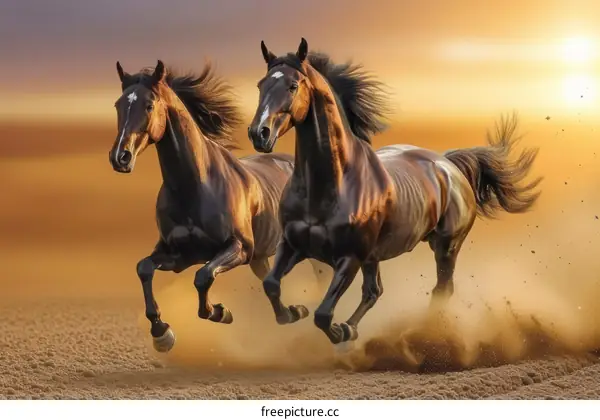 Two Horses Running in the Desert