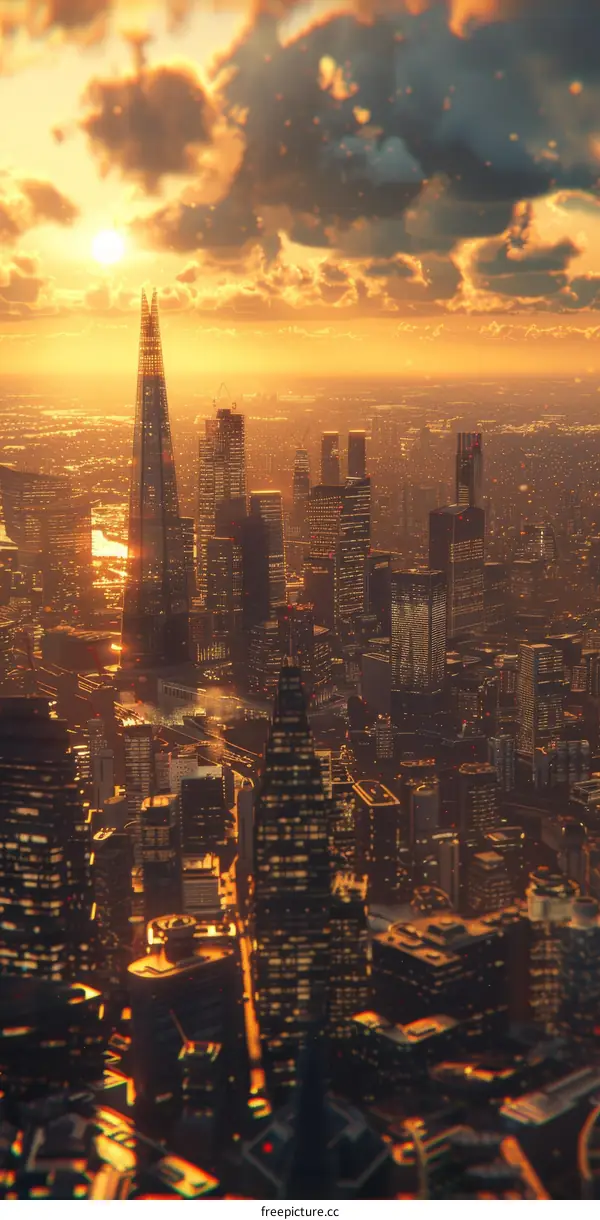 London city skyline and architecture at sunset