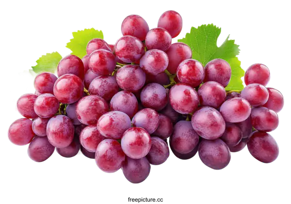 [Transparent Background PNG]Fresh Red Grapes Cluster with Leaves