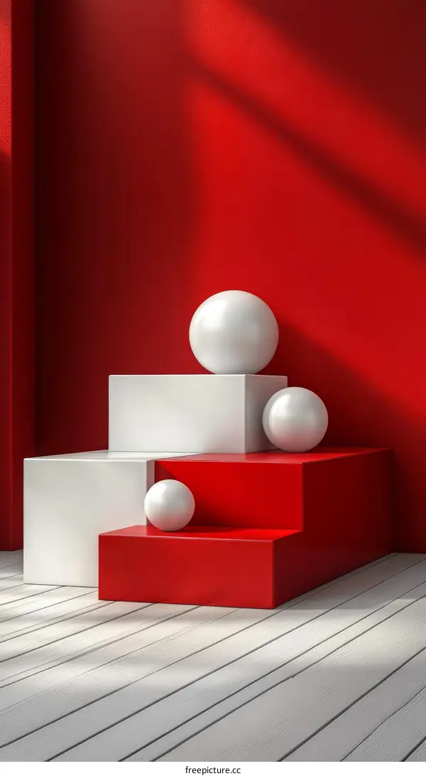 Modern Geometric Display with Red and White Blocks