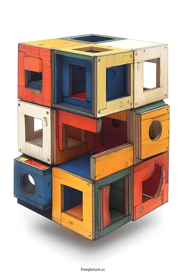 Colorful wooden box sculpture