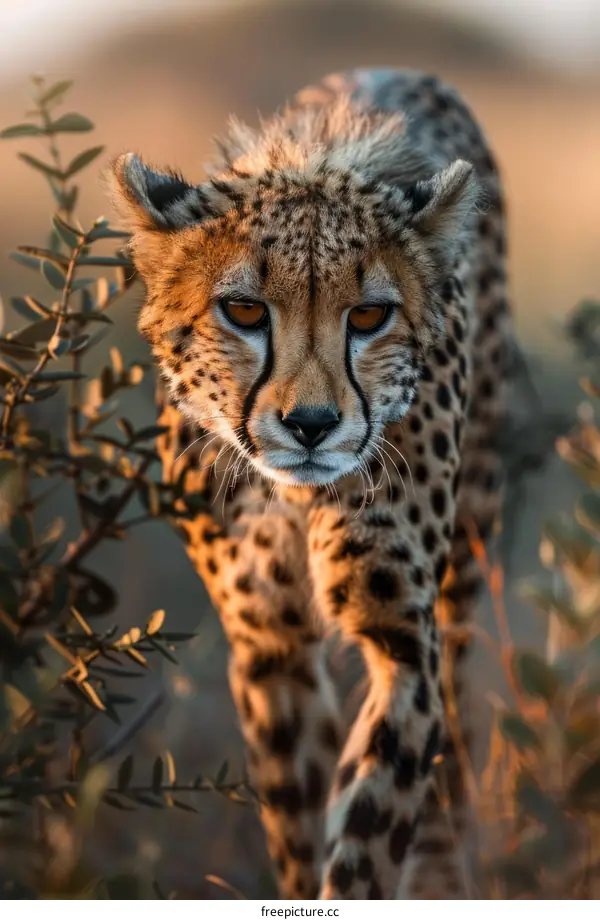 A Cheetah Walking in the African Savanna