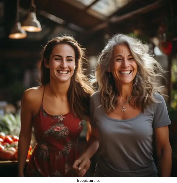 Portrait of two happy women in a greenhouse