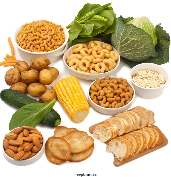 Various Types of Food Including Grain, Vegetables and Nuts