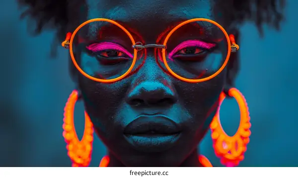 Portrait of a Black Woman with Orange Glasses and Earrings