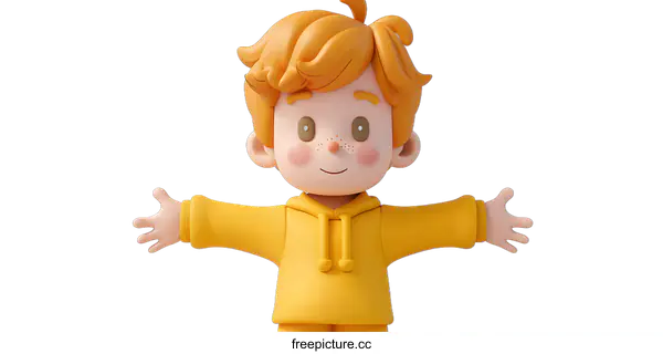[Transparent Background PNG]3d cartoon character boy with freckles and yellow hoodie