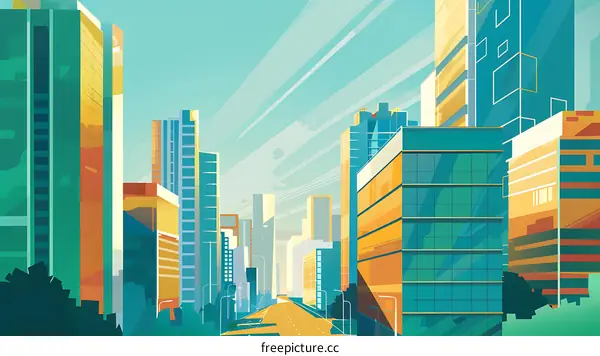 Cityscape Illustration With Buildings And Street