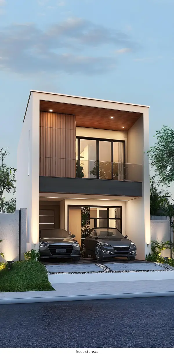 Modern Two Story House with Wooden Facade
