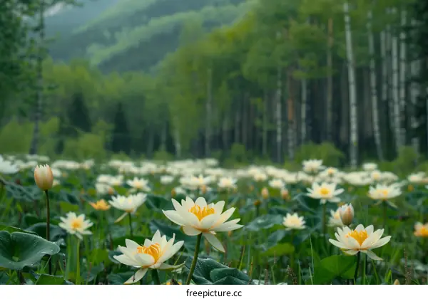 White Water Lilies in a Serene Pond