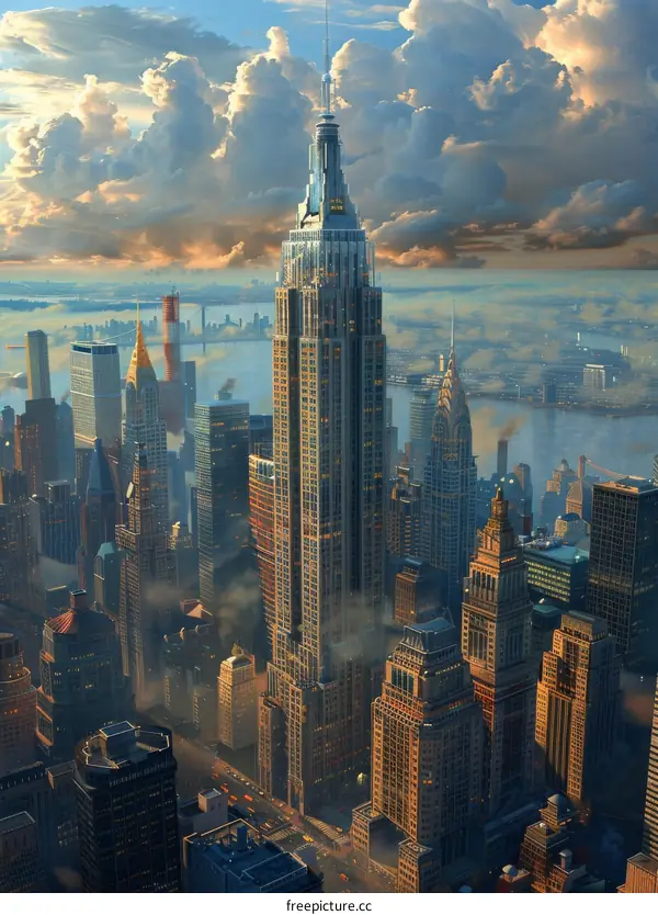 New York City Skyline Aerial View Illustration