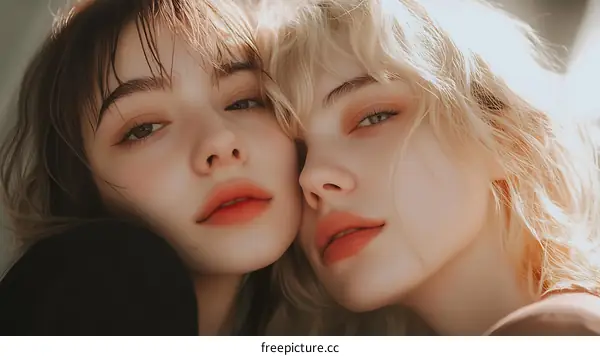 Close-up Portrait of Two Caucasian Women