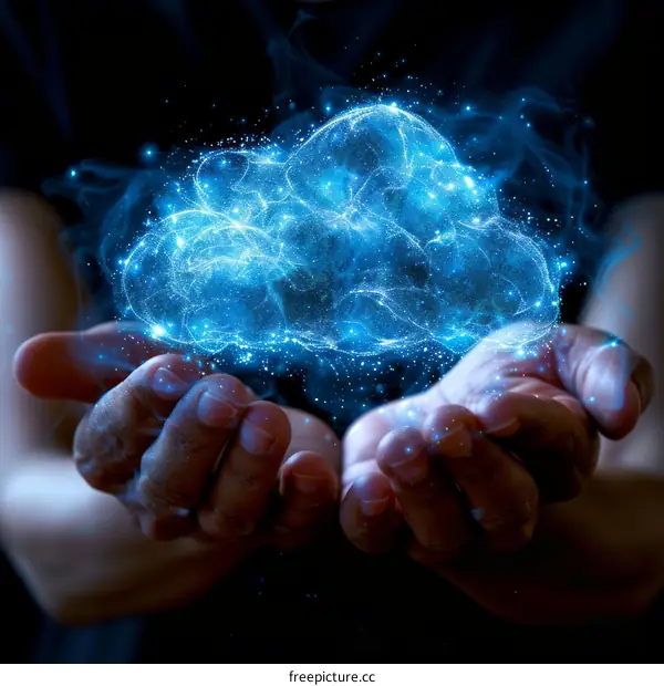 Blue cloud computing concept in hands