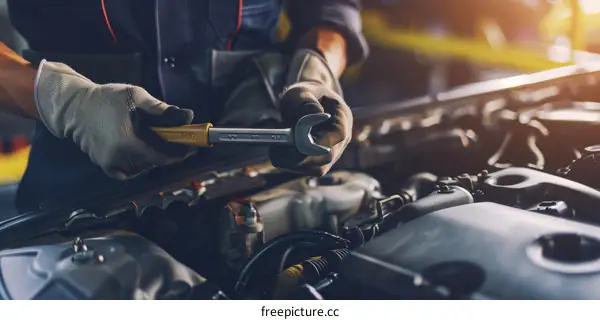 mechanic working on car engine