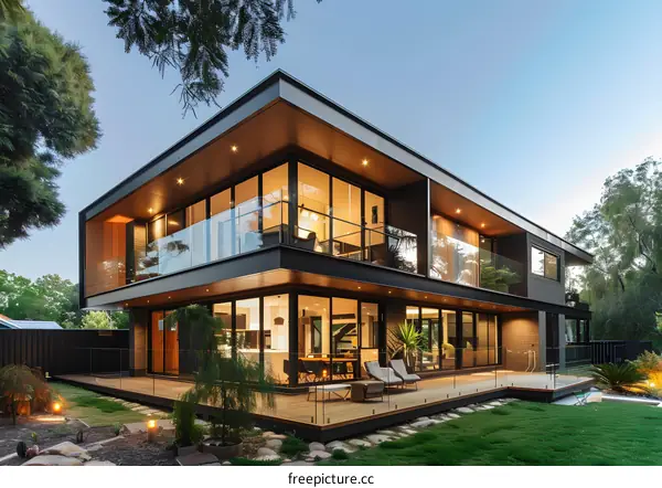 Modern Home with Glass Railing Balcony and Deck