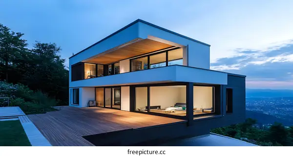 Modern Architecture House With Deck Overlooking Mountain View