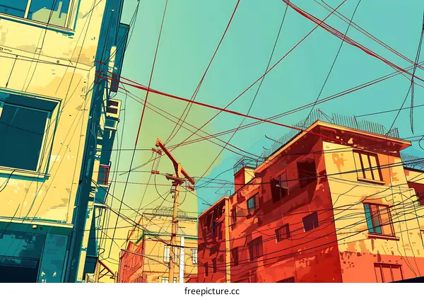 Abstract Building Architecture With Power Lines