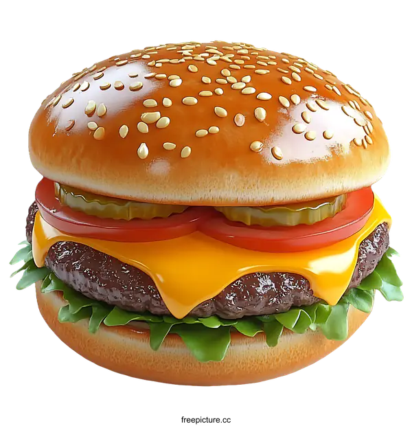 [Transparent Background PNG]Delicious 3D Realistic Hamburger Illustration