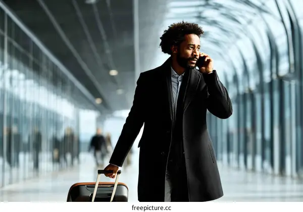 Businessman Traveling Through Modern Airport