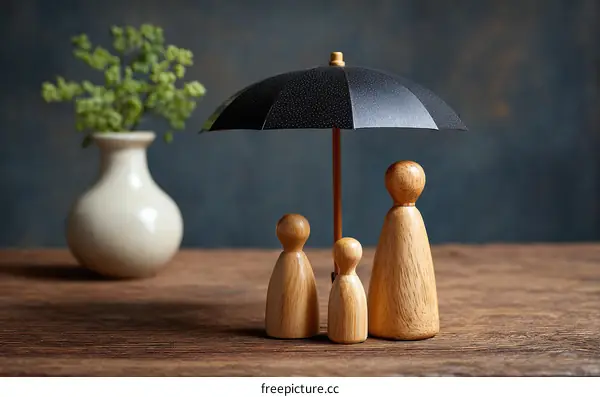 Family Protection Under Umbrella Illustration