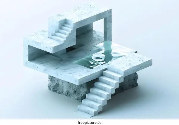 Minimalist Concrete Structure with Pool of Water