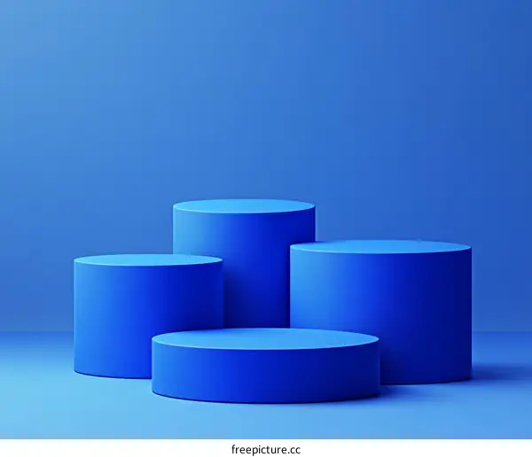 Three Blue Cylindrical Pedestals