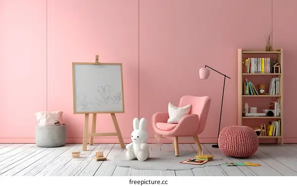 Pink Childrens Room Interior Design Illustration