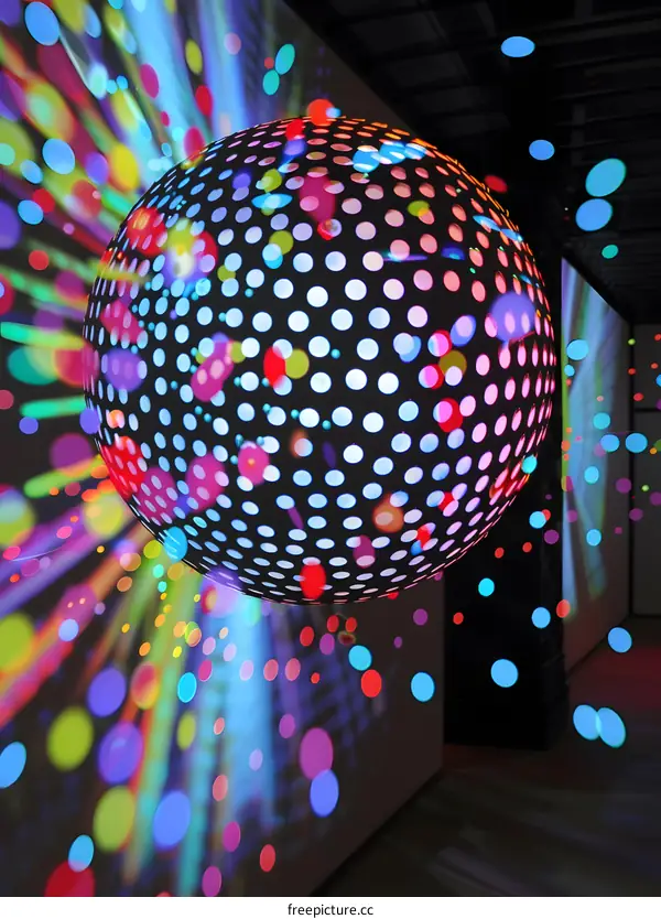 Disco Ball with Colorful Lights Reflection