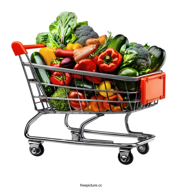 [Transparent Background PNG]Shopping Cart Filled with Fresh Vegetables