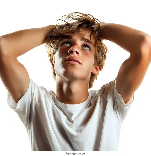 Portrait of a young male model with freckles