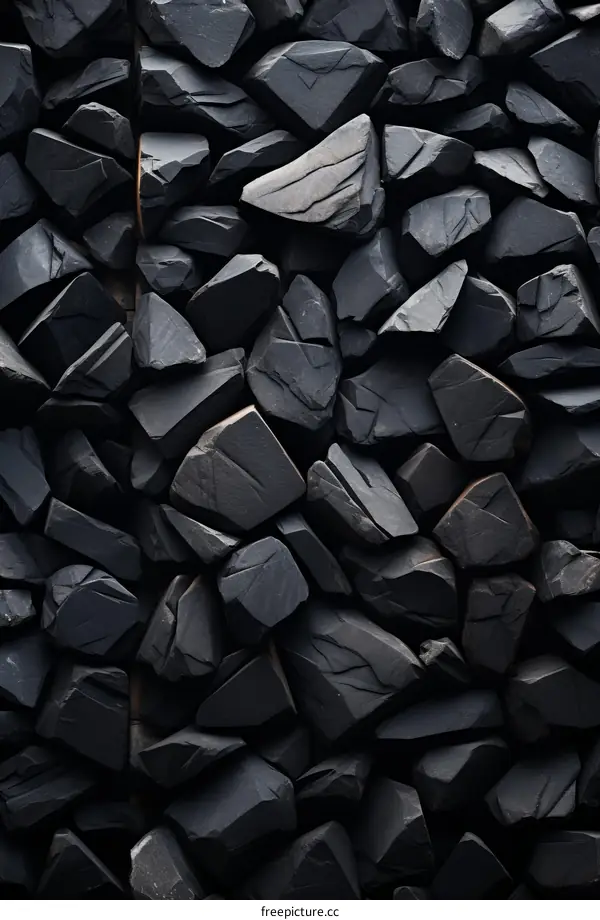 Dark, rough, black slate rocks background texture