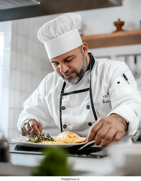 Chef Preparing a Delicious Dish in a Kitchen