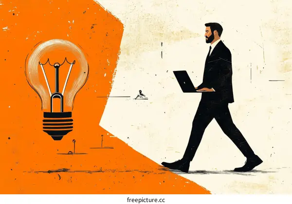 Innovation Business Idea  Light Bulb and Walking Businessman