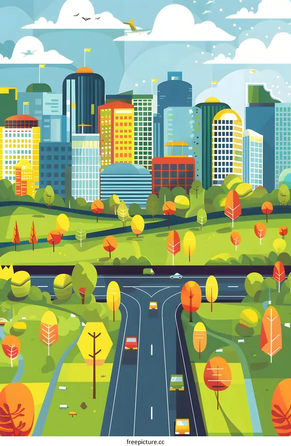 Cityscape with Freeway and Park