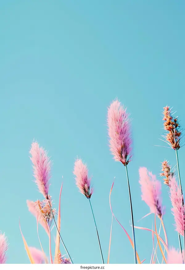 Pink Grass Flowers Against a Blue Sky