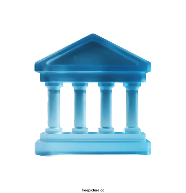 [Transparent Background PNG]A Blue Transparent Building Icon with Columns and Triangle Roof