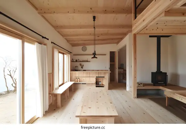 Minimalist Wooden House Interior Design with Natural Light and Modern Accents