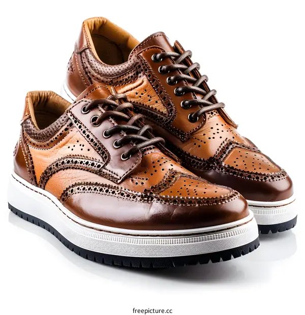 Brown Leather Brogue Shoes on White Background