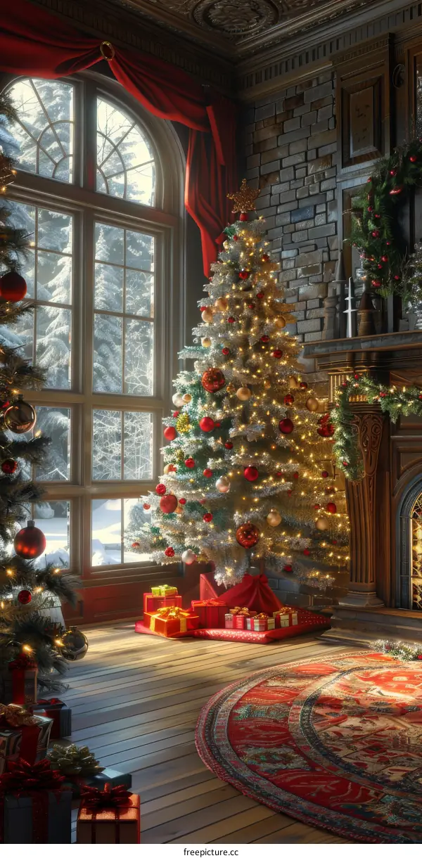 Christmas Tree in Warmly Lit Living Room