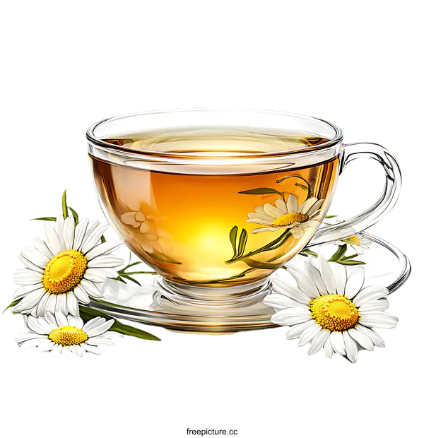 [Transparent Background PNG]Chamomile Tea in a Glass Cup