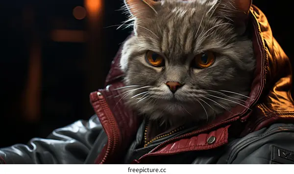 A cool cat wearing a leather jacket