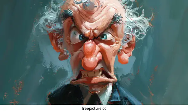 An illustration of an old man with a red face and white hair