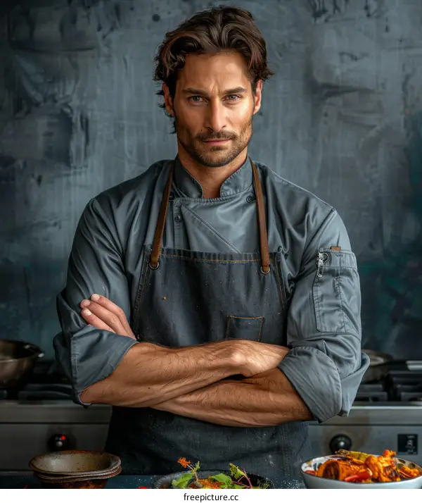 Portrait of Confident Male Chef in Restaurant Kitchen