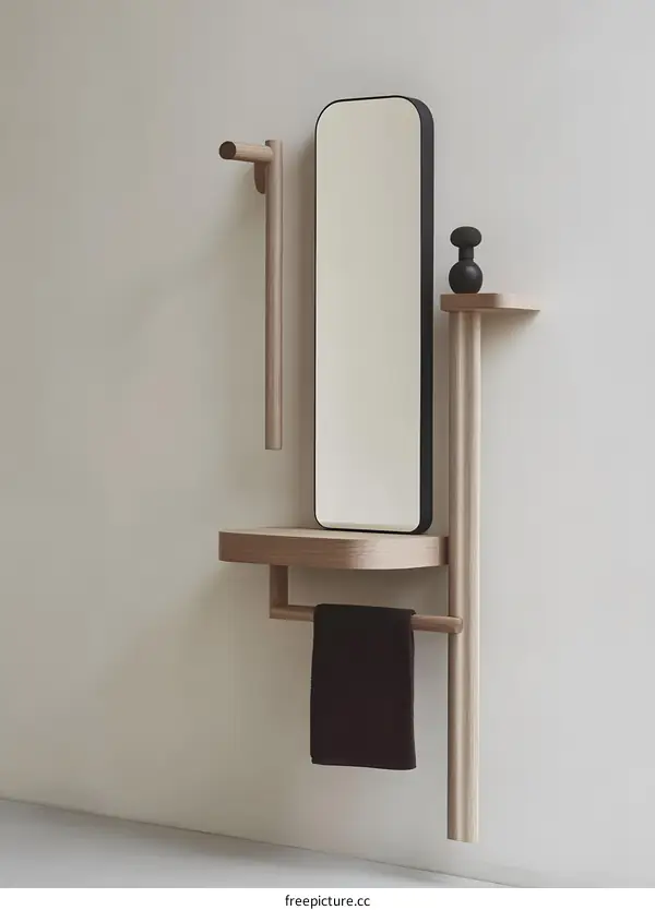 Modern Minimalist Wall Mounted Bathroom Shelf With Mirror and Towel Rack