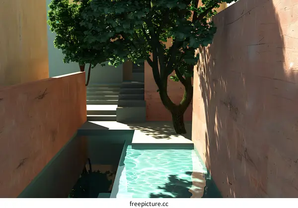 Minimalist Modern Architecture with a Pool and a Tree
