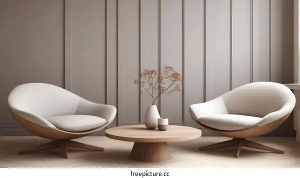Modern Minimalist Living Room with Wooden Armchairs