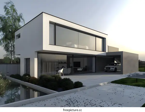 Modern House with Large Windows and Swimming Pool