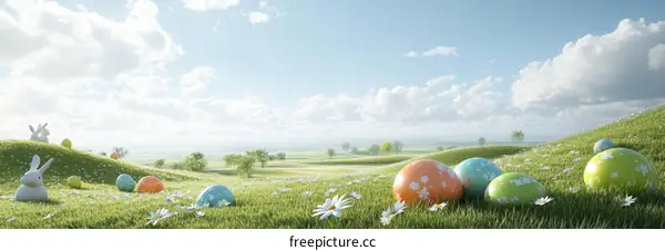 Easter Eggs on a Green Hillside Illustration