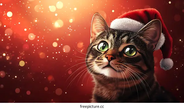 Christmas Cat with Santa Hat Illustration
